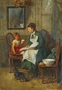 Vorlesestunde: Ein Kindermadchen Unterhalt Seinen Kleinen Schutzling Mit Einem Bilderbuch by Wilhelm Friedenberg
