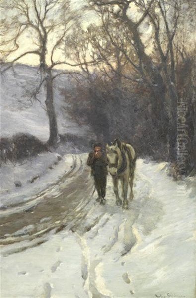 Figure And A Horse On A Snowy Lane - view 1