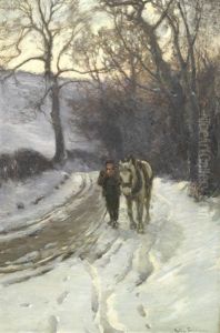 Figure And A Horse On A Snowy Lane by Arthur A. Friedenson