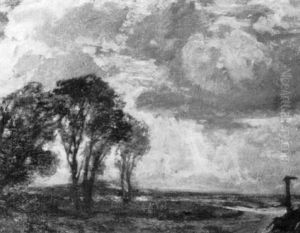 A Country Crossroads With Figures In The Foreground