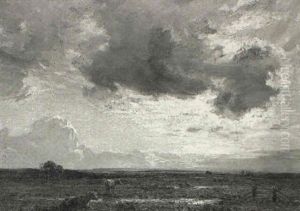 Cattle In An Extensive Landscape At Sunset by Arthur A. Friedenson