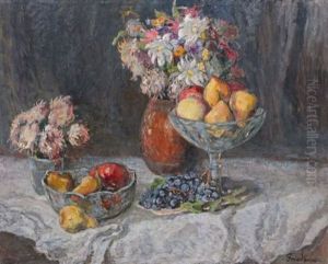Stilleben Mit Fruchten Und Sommerblumenstraus