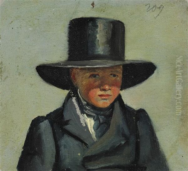 A Young Boy Wearing A Large Hat - view 1