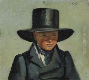 A Young Boy Wearing A Large Hat