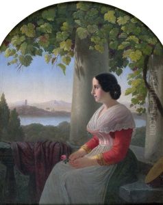 Junge Italienerin Unter Einer Pergola, Im Hintergrund Der Nemisee