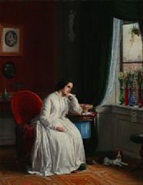 A Woman Looking Out Of The Window In Comtemplation - view 1