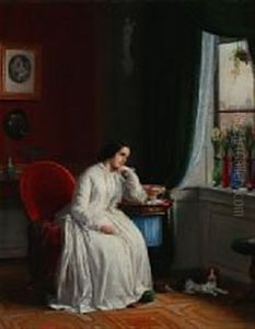 A Woman Looking Out Of The Window In Comtemplation