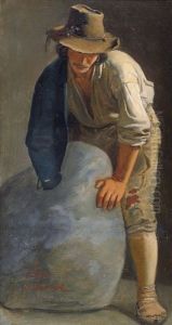 Romer, Einen Felsstein Schiebend