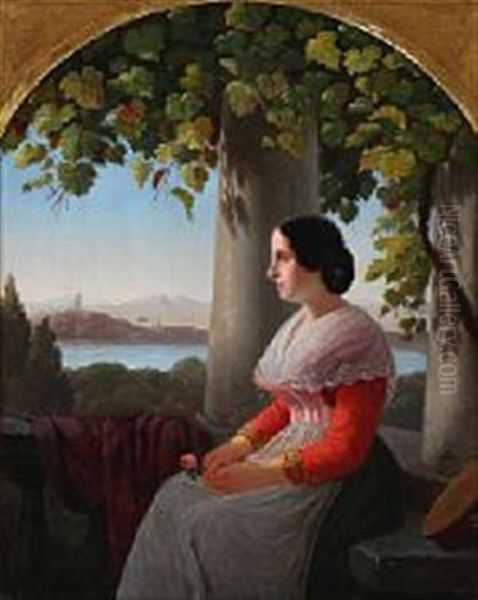 The Grapevines Provide Shade For A Woman In A Loggia On Capri - view 1