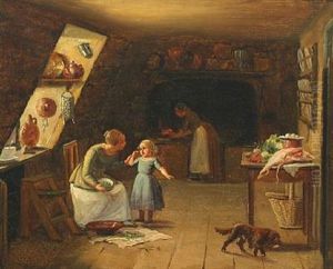Interior From A Kitchen With A Little Girl Weeping