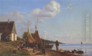 Folkeliv Ved Et Fiskerleje Pa Den Nordsjaellandske Kyst