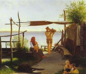 Fiskerfamilie I Afterskumring by Julius Friedlaender