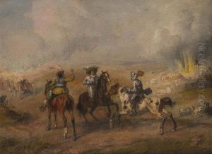 Riders In Front Of A Burning City by Alfred Ritter von Malheim Friedlaender