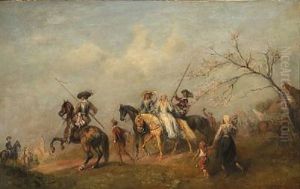 Wedding Procession With A Knight, A Maiden, Squires And People