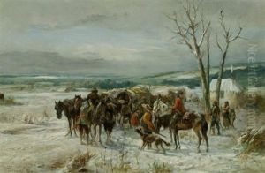 Begegnung In Einer Winterlandschaft (+ Festliche Szene Vor Einem Gasthof; Pair)