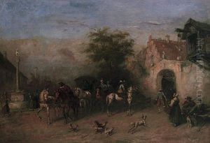 Vor Einer Herberge Anno 1600. Einkehr Einer Vornehmen Reisegesellschaft