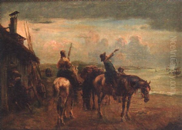 Travellers Before A Coastal Cottage - view 1