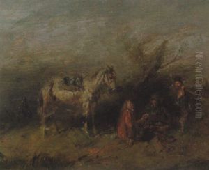 Landskap Med Sallskap Vid Hast by Alfred Ritter von Malheim Friedlaender