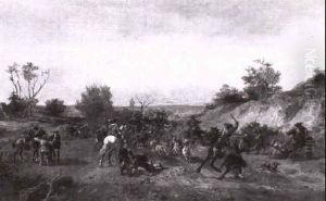 Fl_chtende Bauern Werdem Von Soldaten Uberfallen by Alfred Ritter von Malheim Friedlaender
