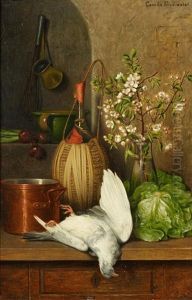 Kuchenstillleben Mit Wein Und Erlegtem Vogel by Camilla Edle von Malheim Friedlaender