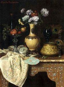 Stilleben Mit Obstschale, Blumenvase Und Facher by Camilla Edle von Malheim Friedlaender