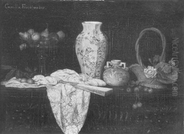 Still Life With Fruit, Vase, And Lace Tablecloth - view 1