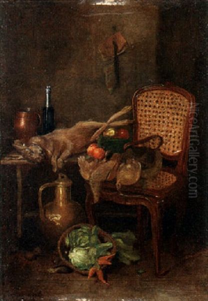 A Still Life With Dead Game And Vegetables On A Table And Chair - view 1