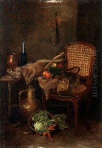 A Still Life With Dead Game And Vegetables On A Table And Chair by Camilla Edle von Malheim Friedlaender