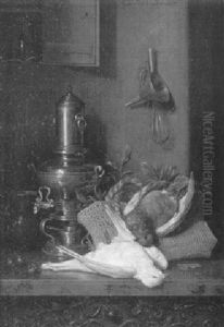 Kuchenstilleben Mit Messingsamowar, Lorbeer Und Erlegten Tauben by Camilla Edle von Malheim Friedlaender