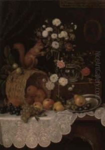 Still Life With Flowers, Fruit, And Squirrel by Camilla Edle von Malheim Friedlaender