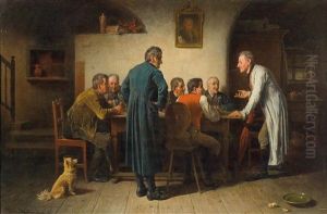 Large Group In The Tavern by Friedrich V. Malheim Friedlaender
