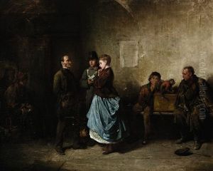 Schausteller Mit Affe In Einem Wartesaal by Friedrich V. Malheim Friedlaender