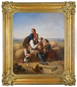 Rast Der Bauernfamilie Bei Der Ernte by Friedrich V. Malheim Friedlaender