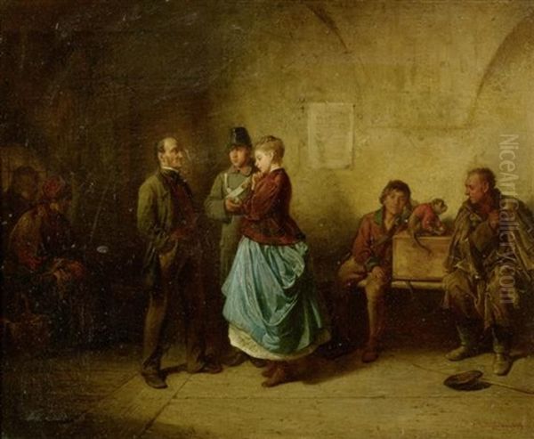 Vater Und Tochter Mit Einem Soldat In Einem Interieur - view 1