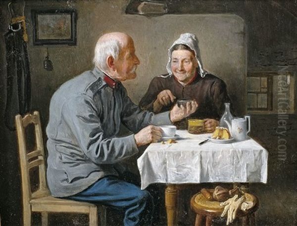 Alte Freundschaft. Stubeninterieur Mit Einem Paar Am Tisch - view 1