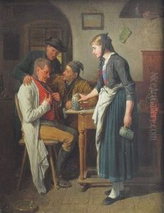 Dorfliches Wirtshaus-interieur Mit Drei Herren by Friedrich V. Malheim Friedlaender