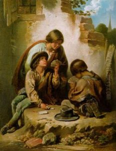 Knaben Beim Kartenspiel by Friedrich V. Malheim Friedlaender