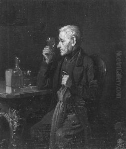 Man Mit Regenschirm Bei Der Weinprobe by Friedrich V. Malheim Friedlaender