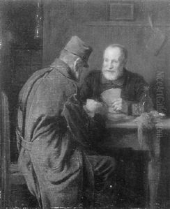 Kartenspielende K.u.k. Veteranen Am Tisch In Einem Cafehaus by Friedrich V. Malheim Friedlaender