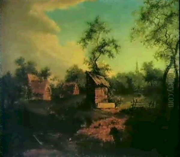 Landschaft Mit Strohgedeckten Hutten In Einem Wald - view 1