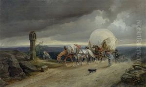Carriage In A Storm by Gustav Adolf Friedrich