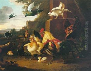 A Farmyard Scene With Bathams, Pheasant, A Golden Eagle And Other Fowl