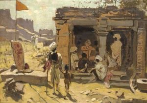 Indische Landschaft In Radjasthan Mit Sadhu In Seinem Haus Indische Landschaft In Radjasthan Mit Sadhu In Seinem Haus