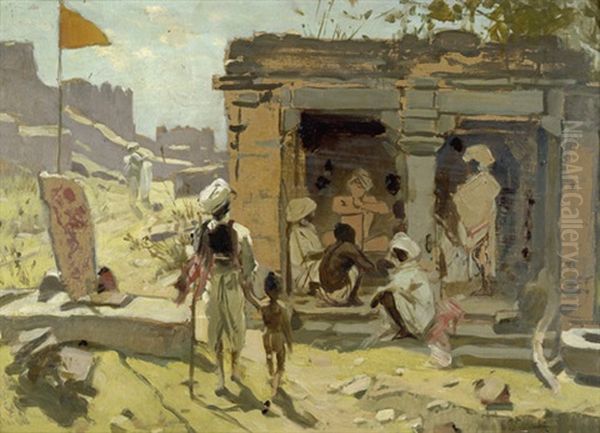 Wustenlandschaft In Radjastan Mit Sadhu In Seinem Haus (+ Entwurf Fur Ein Ehrenmal Bismarcks (?) Uber Einem Eingangsportal, Von Zwei Glorifizierenden Allegorien Begleite, Verso) - view 1