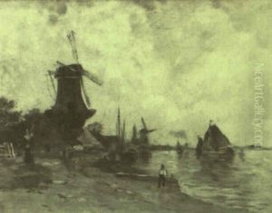 Hollandische Kustenlandschaft Mit Windmuhlen by Ernestine Friedrichsen