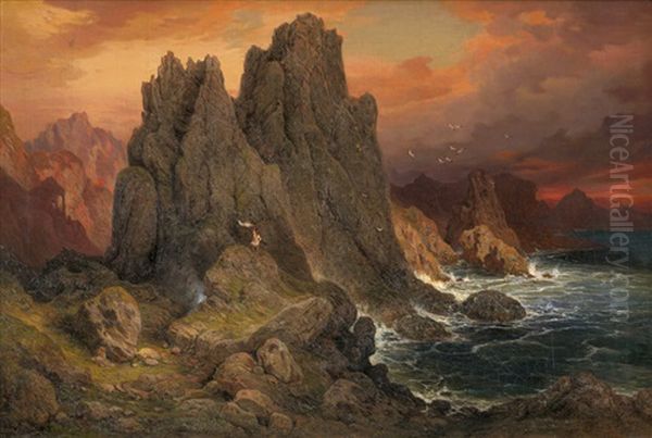 Schroffe Felsenkuste In Der Abendglut - view 1