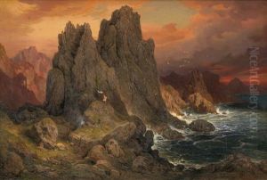 Schroffe Felsenkuste In Der Abendglut by Bernhard Fries