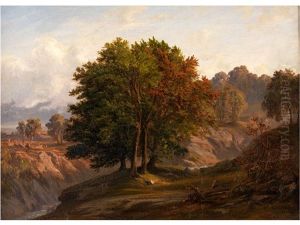 Hugelige Landschaft Mit Zentraler Baumgruppe by Bernhard Fries