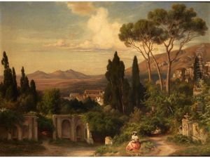Italienische Hugellandschaft Mit Ruinen Sowie Einer Mutter Mit Kind by Bernhard Fries