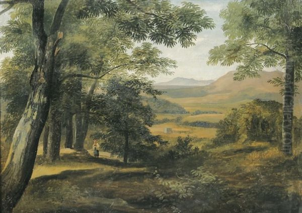 Italienische Landschaft Mit Bauerin In Einem Wald - view 1